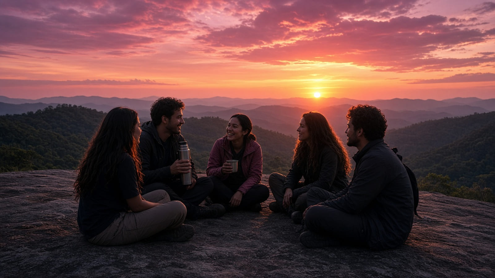 Amigos no Placão assistindo o pôr do sol em Cajamar
