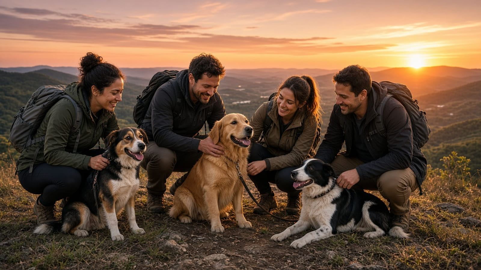 Trilha pet com cães no pôr do sol em Itupeva